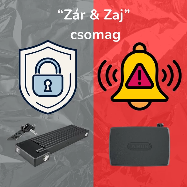 Zár és Zaj csomag (hajtogatható lakat + kerékpáros riasztó)