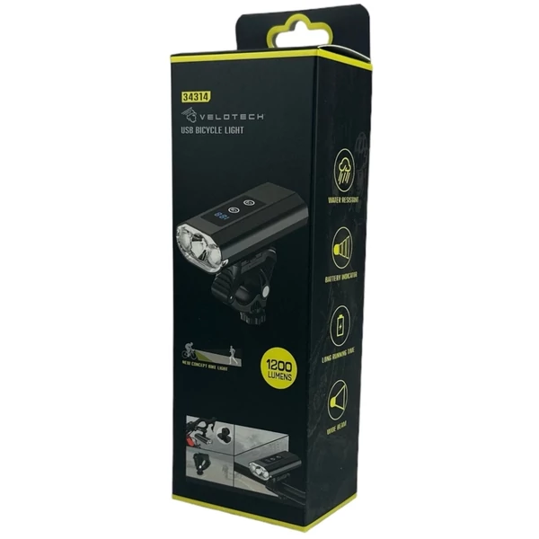 Velotech Pro 1200L 3led akkumulátoros első lámpa kerékpárra