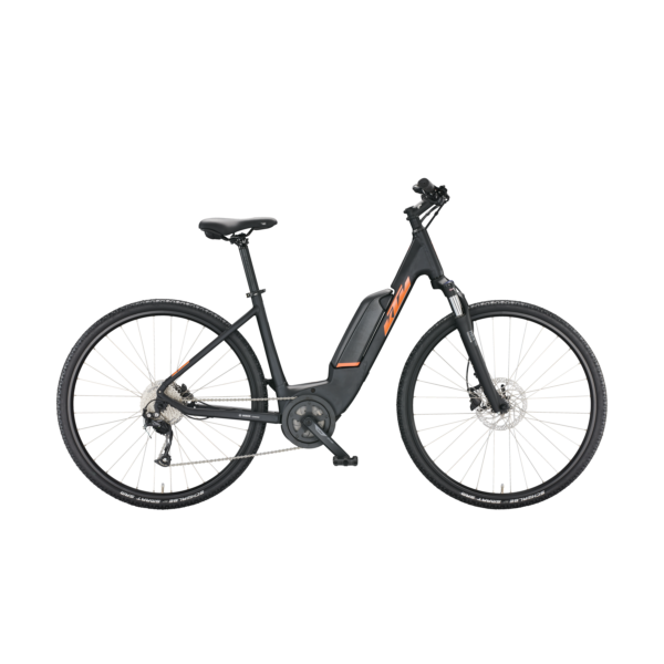 KTM Macina Cross A410 elektromos kerékpár klasszikus fekete-narancssárga KTM szinekben