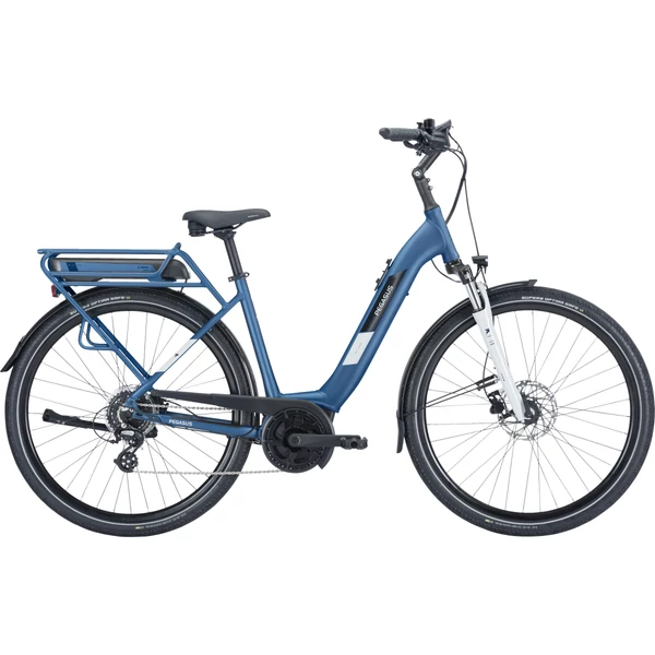 PEGASUS Solero E8 Plus elektromos kerékpár komfort vázzal kék színben