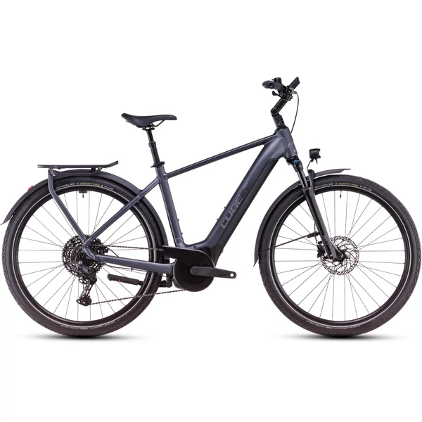 Cube Touring Hybrid Pro 625 elektromos kerékpár túrázáshoz férfi vázzal metallicgrey'n'chrome színben