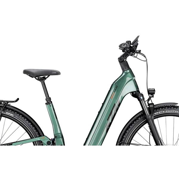 KTM Macina Aera FS Elite LFC elektromos kerékpár komfort vázzal zöld színben