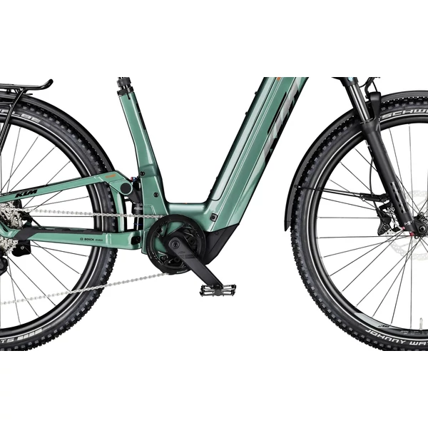 KTM Macina Aera FS Elite LFC elektromos kerékpár komfort vázzal zöld színben