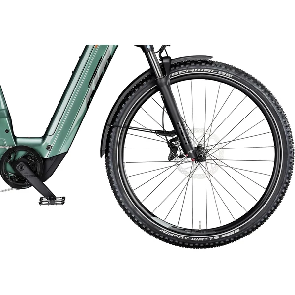 KTM Macina Aera FS Elite LFC elektromos kerékpár komfort vázzal zöld színben