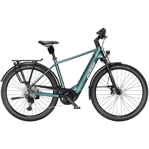 KTM Macina Style 810 elektromos kerékpár türkiz színben férfi vázzal