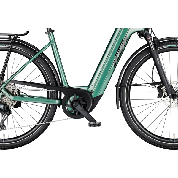 KTM Macina Style 820 elektromos kerékpár zöld színben komfort vázzal